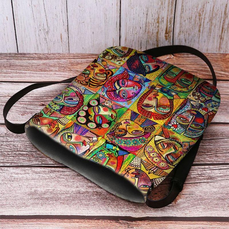 Kvinnor Filt Flerfärgad Tecknad Figur Print Crossbody Bag Axelväska