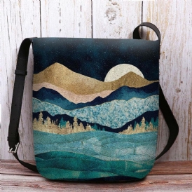 Kvinnor Filt Mountain Treetop Landscape Print Bag Crossbody Bag Axelväska