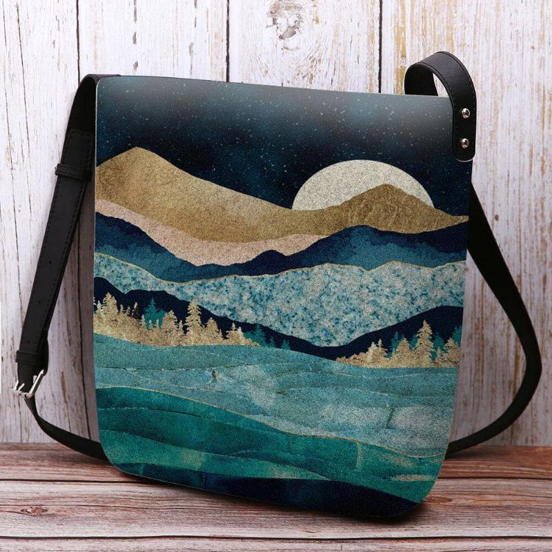 Kvinnor Filt Mountain Treetop Landscape Print Bag Crossbody Bag Axelväska