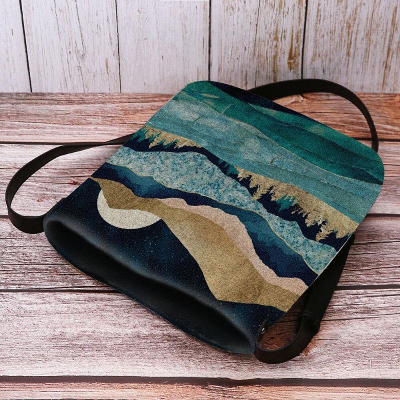 Kvinnor Filt Mountain Treetop Landscape Print Bag Crossbody Bag Axelväska