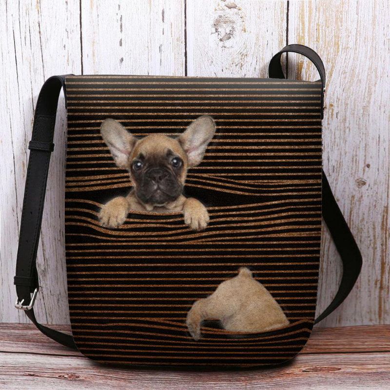 Kvinnor Kände Casual Stripe Söt 3D Dog Printing Pattern Crossbody Bag Axelväska