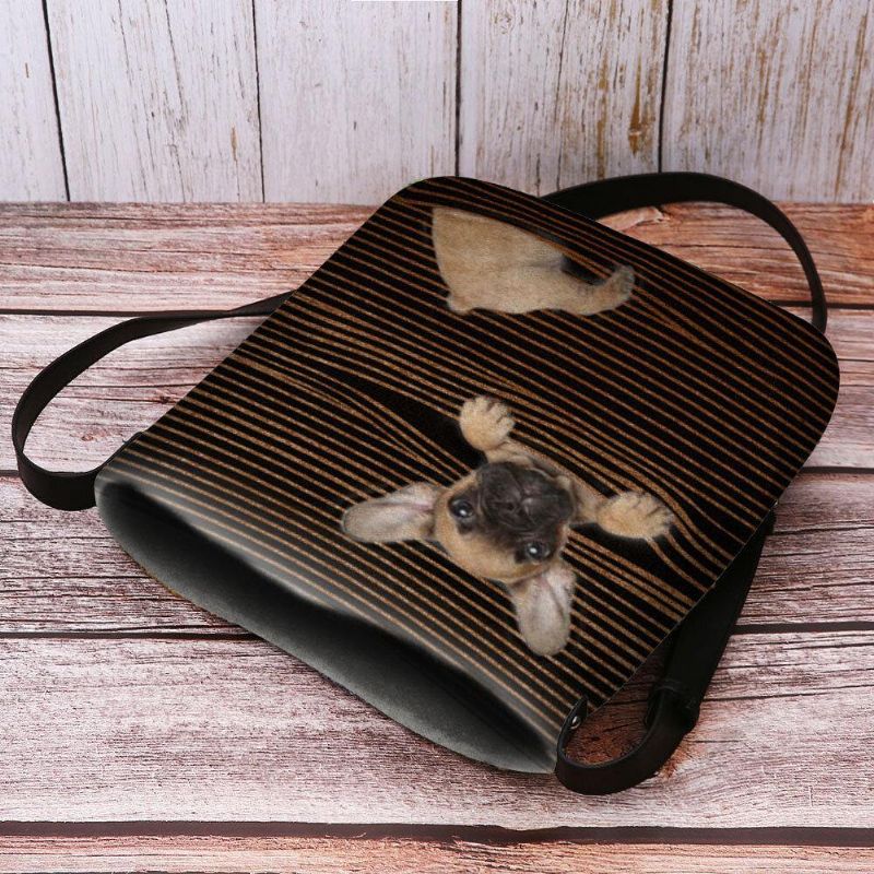 Kvinnor Kände Casual Stripe Söt 3D Dog Printing Pattern Crossbody Bag Axelväska