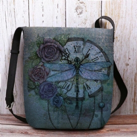 Kvinnor Kände Casual Vintage 3D Dragonfly Blomma Utskriftsmönster Crossbody Bag Axelväska