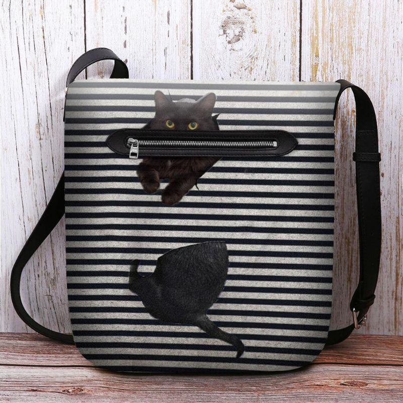 Kvinnor Kände Sig Söt Casual 3D Cartoon Cat Stripes Pattern Crossbody Bag Axelväska