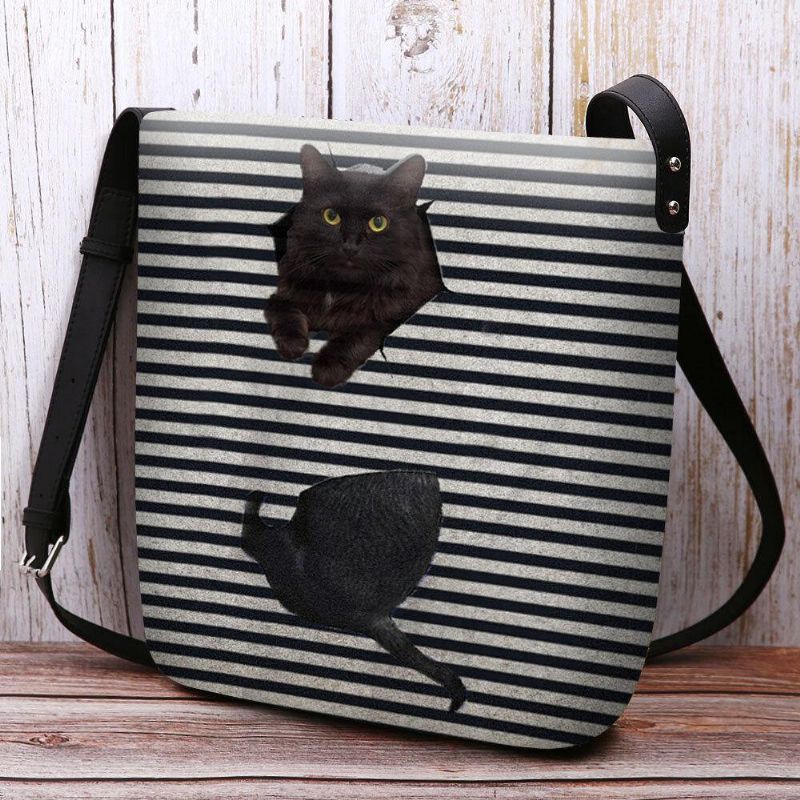 Kvinnor Kände Sig Söt Casual 3D Cartoon Cat Stripes Pattern Crossbody Bag Axelväska