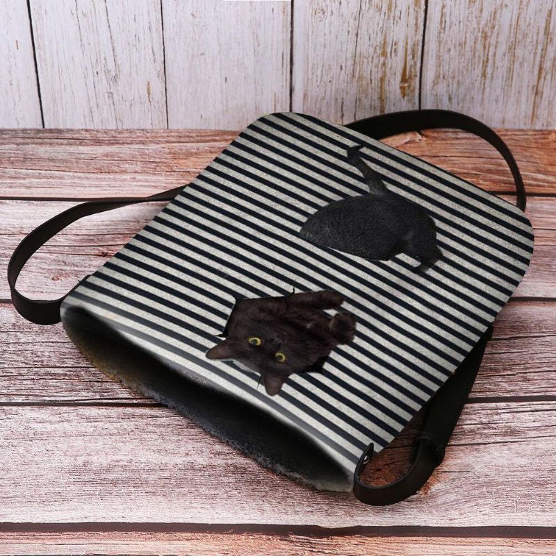 Kvinnor Kände Sig Söt Casual 3D Cartoon Cat Stripes Pattern Crossbody Bag Axelväska