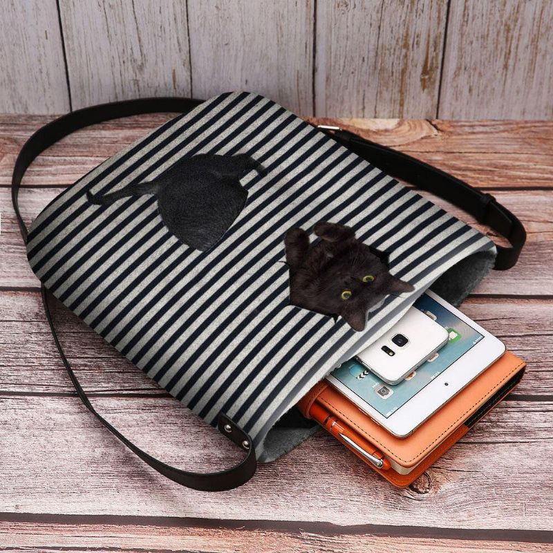 Kvinnor Kände Sig Söt Casual 3D Cartoon Cat Stripes Pattern Crossbody Bag Axelväska