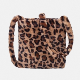 Kvinnor Kändes Mjukt Leopardmönster Söt Casual Personality Axelväska Crossbody-Väska