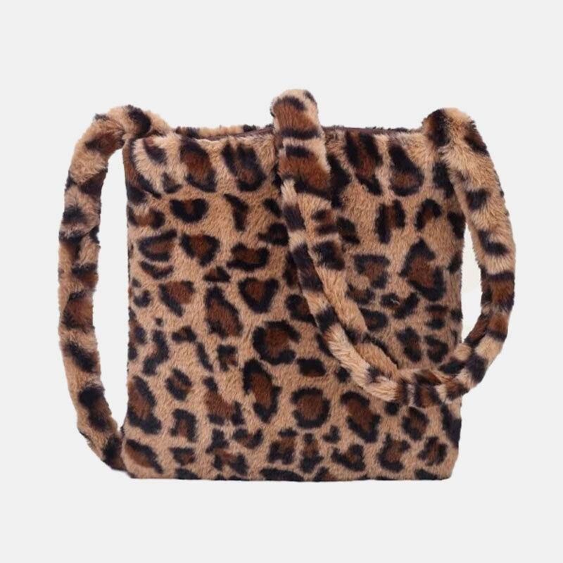 Kvinnor Kändes Mjukt Leopardmönster Söt Casual Personality Axelväska Crossbody-Väska