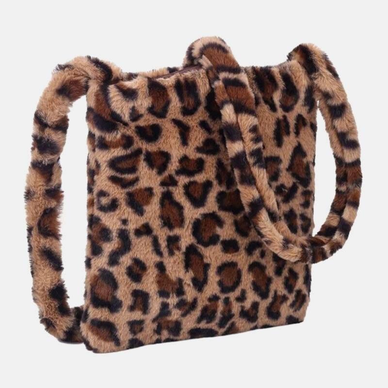 Kvinnor Kändes Mjukt Leopardmönster Söt Casual Personality Axelväska Crossbody-Väska