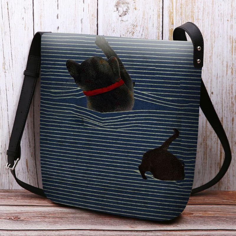 Kvinnor Kändes Söt Casual Cartoon Cat Stripes Mönster Crossbody Bag Axelväska