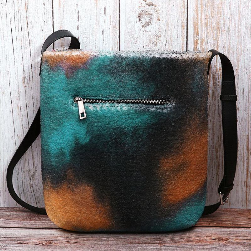 Kvinnor Lammhår Höst Naturscen Färgglad Diy-Axelväska Crossbody-Väska