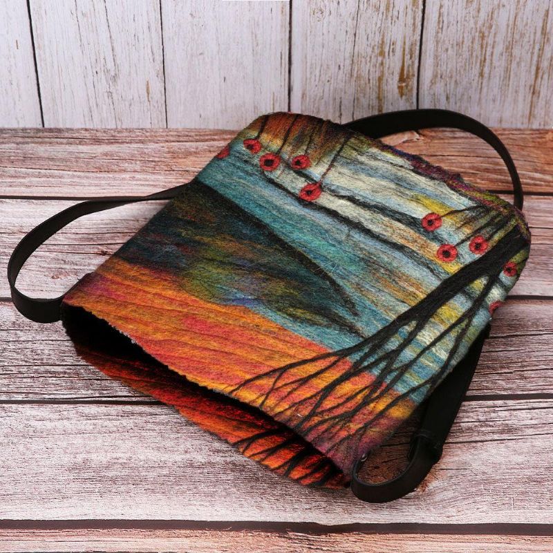 Kvinnor Lammhår Höst Naturscen Färgglad Diy-Axelväska Crossbody-Väska