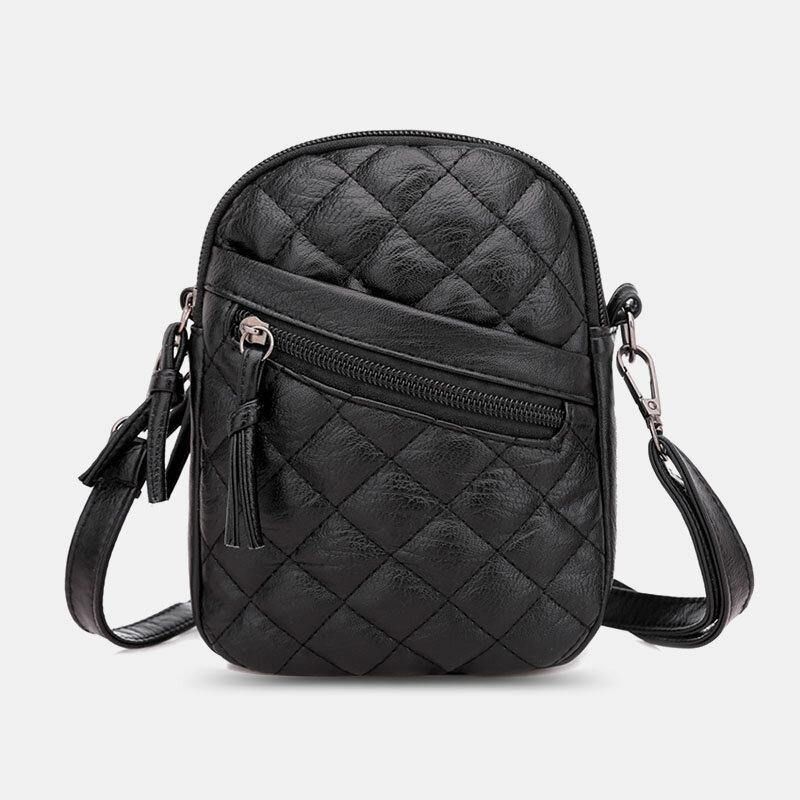 Kvinnor Pu-Läder Argyle Mönster Hörlurshål Casual 6.3 Tums Telefonväska Crossbody-Väskor Axelväska