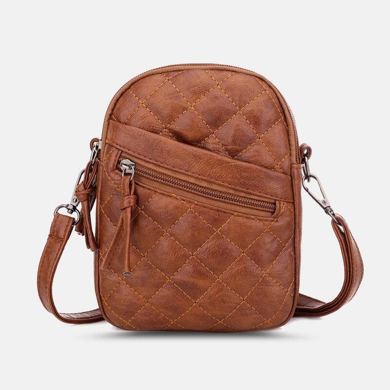 Kvinnor Pu-Läder Argyle Mönster Hörlurshål Casual 6.3 Tums Telefonväska Crossbody-Väskor Axelväska