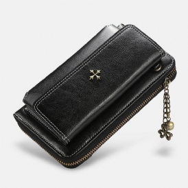 Kvinnor Pu Läder Cross Flower Tofs Stor Kapacitet Multi-Card Slot Telefonväska Crossbody Bag Axelväska