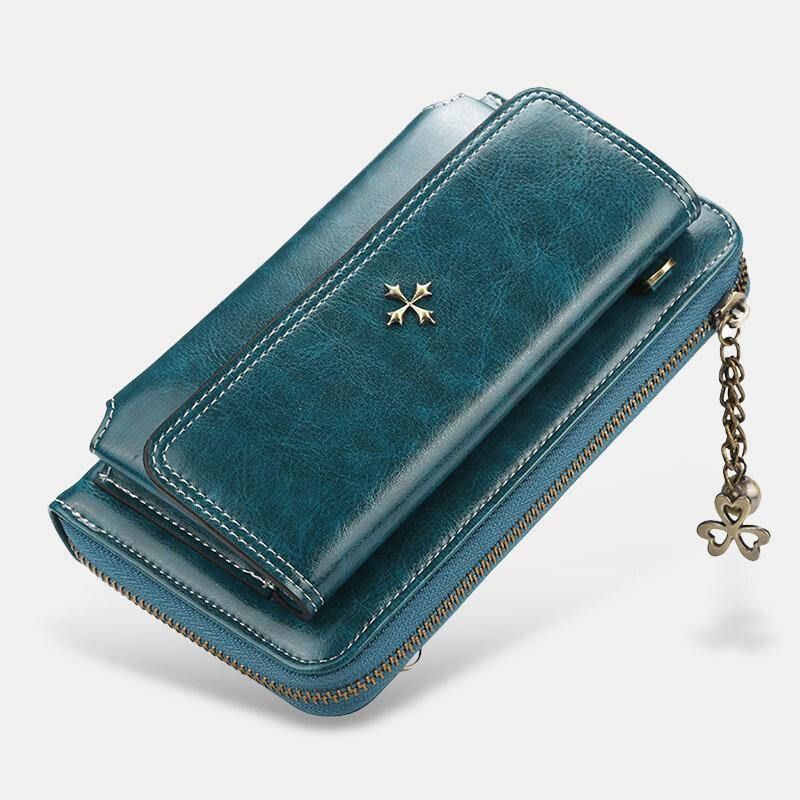 Kvinnor Pu Läder Cross Flower Tofs Stor Kapacitet Multi-Card Slot Telefonväska Crossbody Bag Axelväska