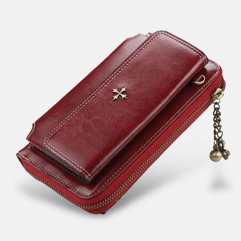 Kvinnor Pu Läder Cross Flower Tofs Stor Kapacitet Multi-Card Slot Telefonväska Crossbody Bag Axelväska