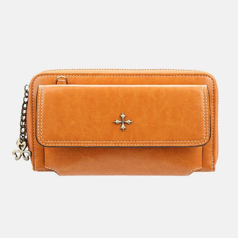 Kvinnor Pu Läder Cross Flower Tofs Stor Kapacitet Multi-Card Slot Telefonväska Crossbody Bag Axelväska