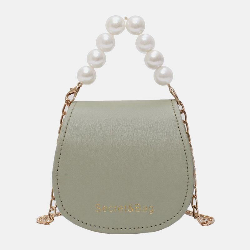 Kvinnor Pu-Läder Pearl Chain Handväska Axelväska Crossbody-Väskor