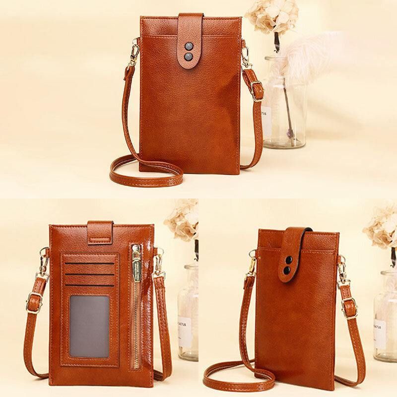 Kvinnor Pu Läder Retro 6.3 Tums Telefonväska Mini Multi-Card Slot Crossbody Väskor Axelväska