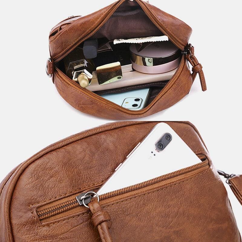 Kvinnor Pu-Läder Retro Mode Med Flera Fickor 6.3 Tums Telefonväska Mjuk Crossbody-Väska Axelväska