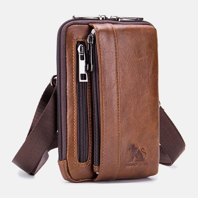 Män Äkta Läder Flerbruks Vintage Casual 6.5 Tums Telefon Midjeväska Crossbody Väska Axelväska