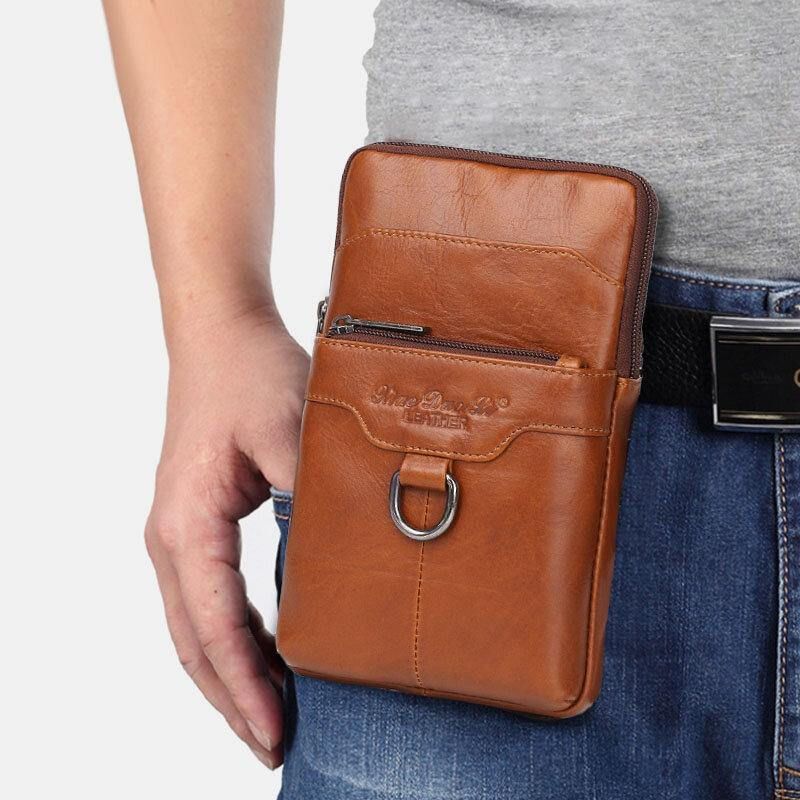 Män Äkta Läder Kohud Vintage Business 6.5 Tums Telefonväska Crossbody-Väska Midjeväska Slingväska