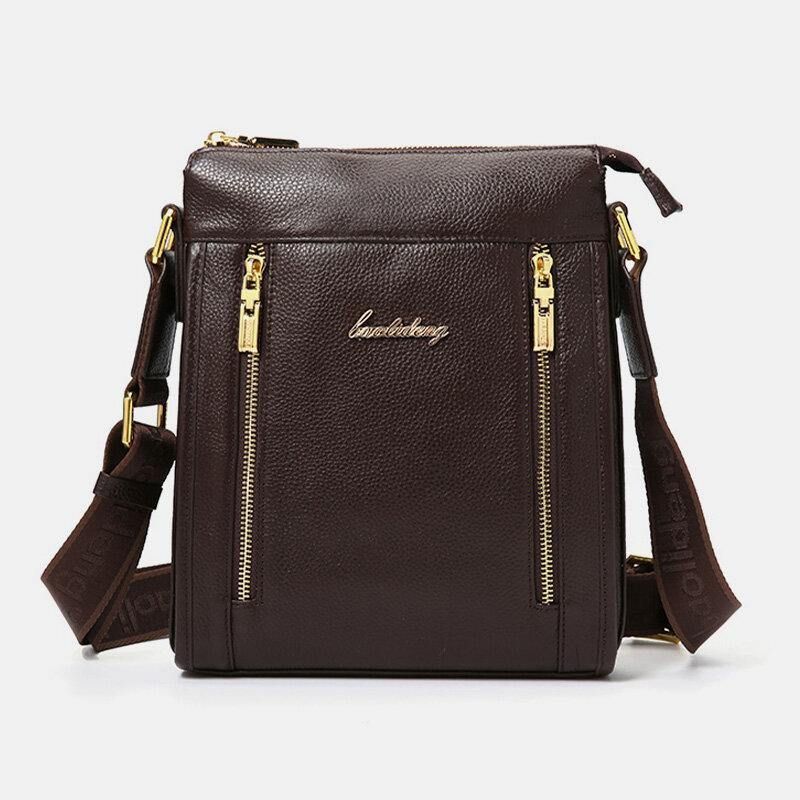 Män Äkta Läder Koläder Anti-Stöld Crossbody Bag Axelväska