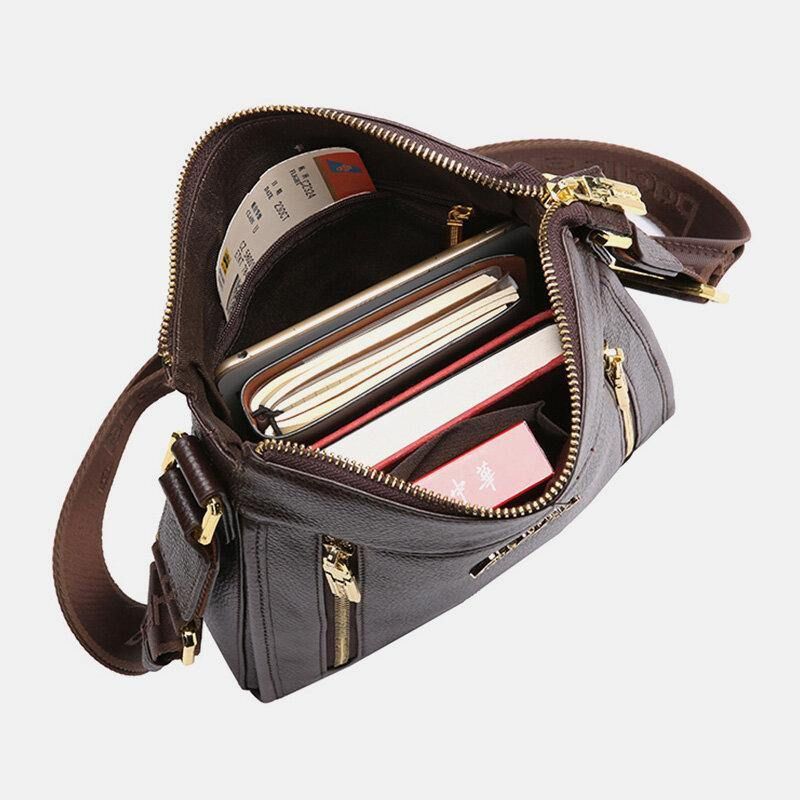 Män Äkta Läder Koläder Anti-Stöld Crossbody Bag Axelväska