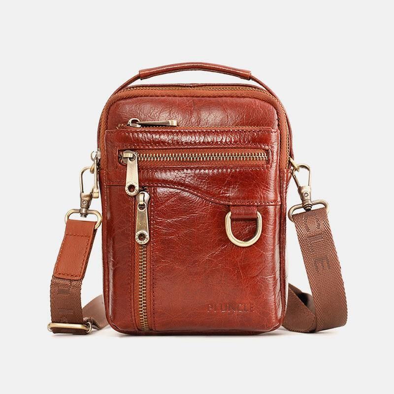 Män Äkta Läder Multifunktion Multi-Carry 4 Kortplatser Crossbody Bag Midjeväska