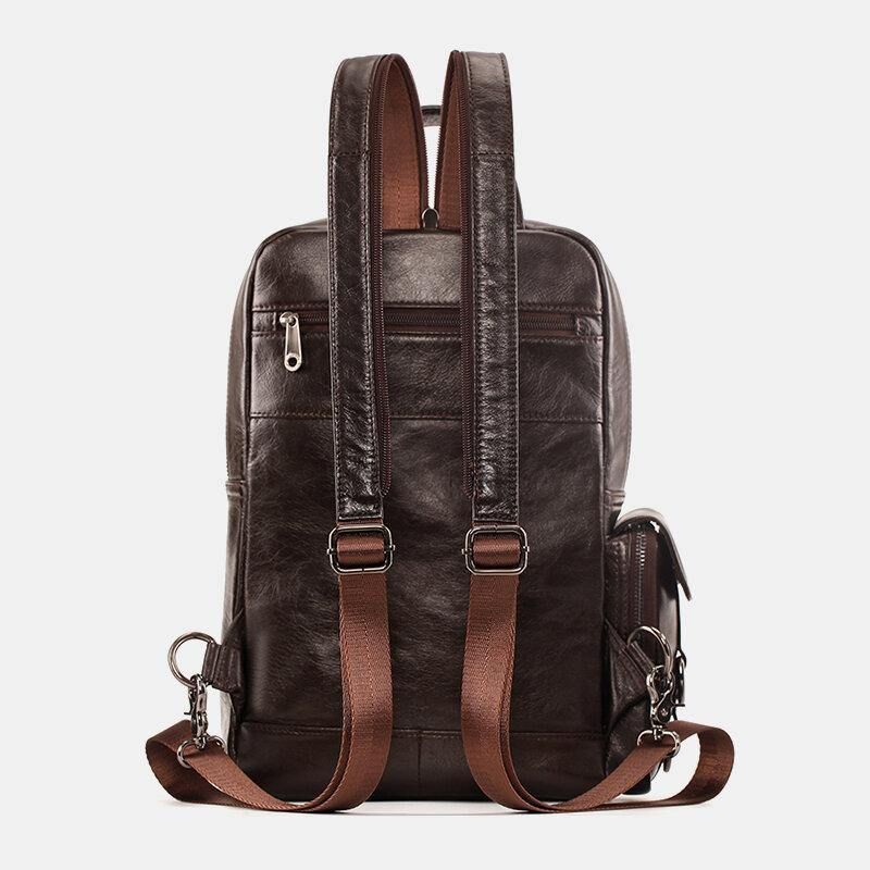 Män Äkta Läder Multifunktion Multi-Carry Outdoor Travel Cowhide Crossbody Bag Ryggsäck