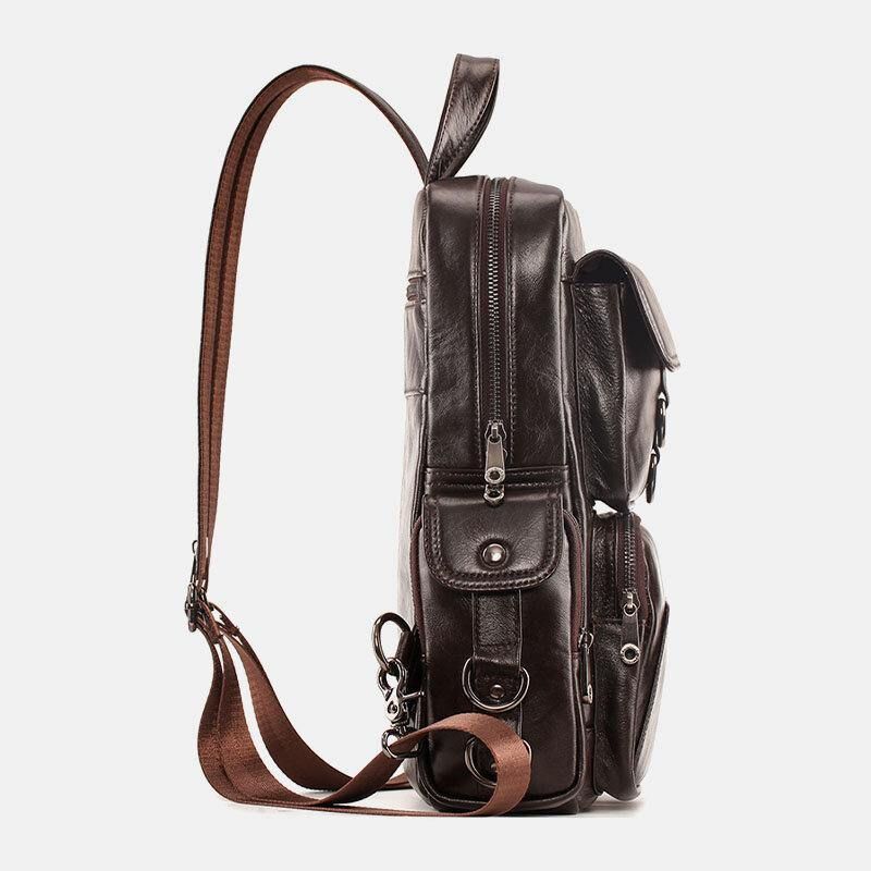 Män Äkta Läder Multifunktion Multi-Carry Outdoor Travel Cowhide Crossbody Bag Ryggsäck