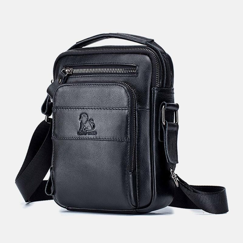 Män Äkta Läder Multifunktion Multi-Pocket Vattentät Crossbody Bag Axelväska