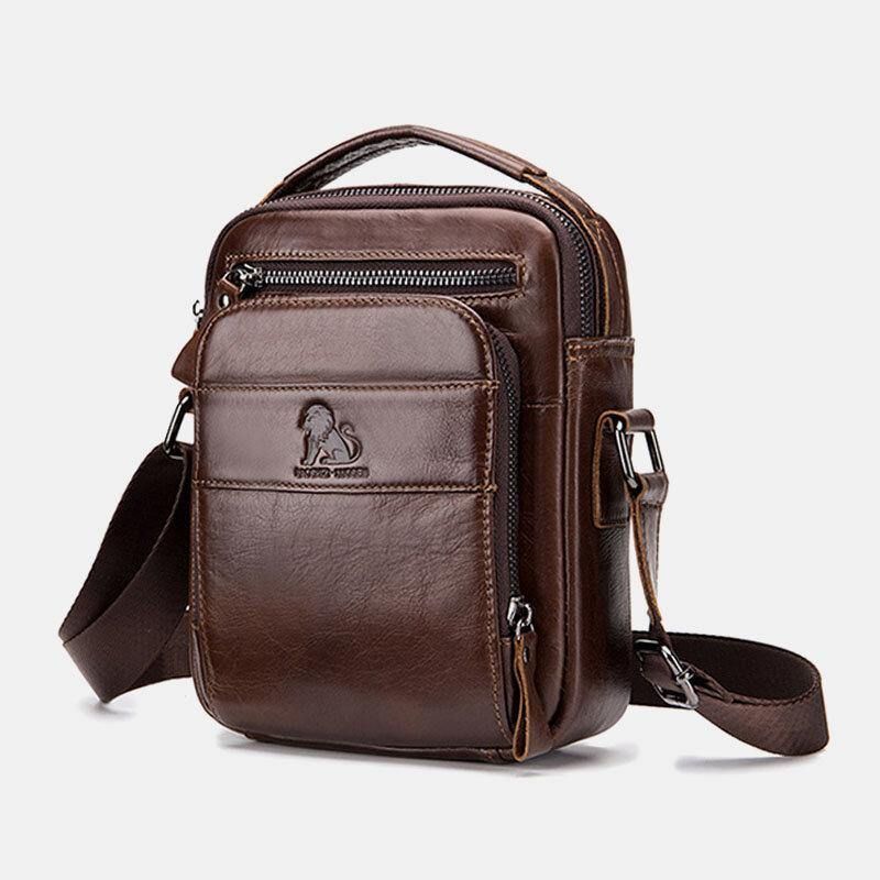 Män Äkta Läder Multifunktion Multi-Pocket Vattentät Crossbody Bag Axelväska