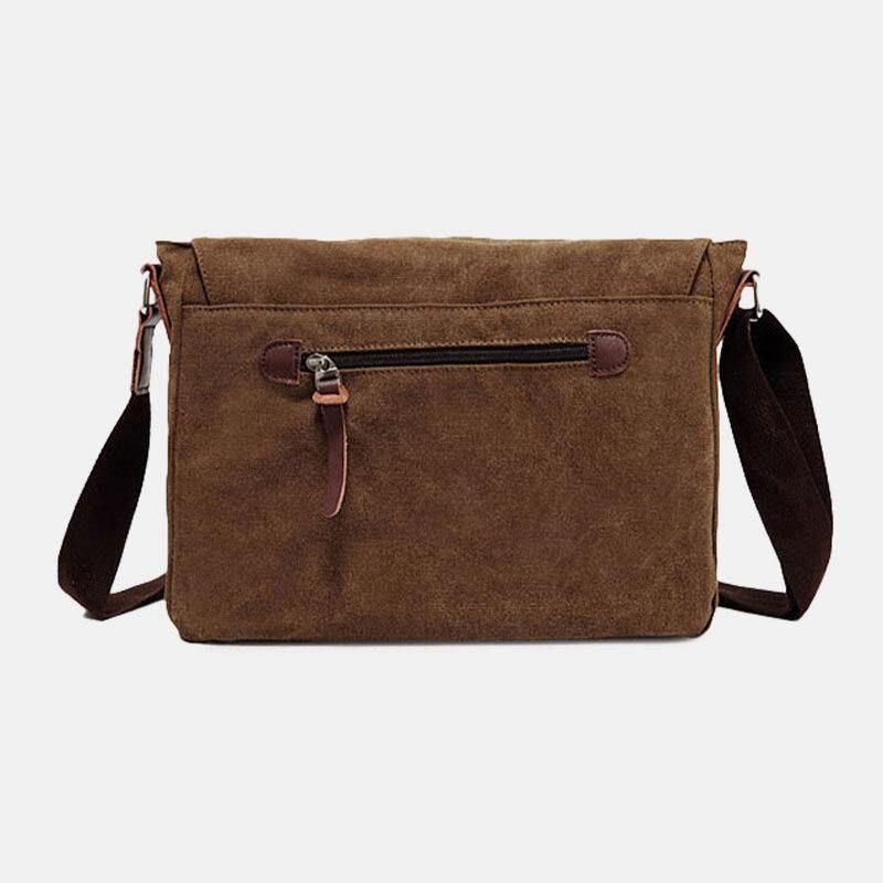 Män Äkta Läder Och Canvas Retro Resor Utomhus Multi-Pocket Bärväska Crossbody Bag