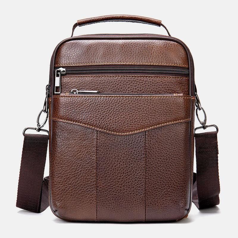 Män Äkta Läder Retro Business Vertikal Handväska Crossbody-Väska