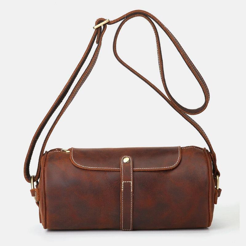 Män Äkta Läder Retro Mode Justerbar Crossbody Bag Axelväska