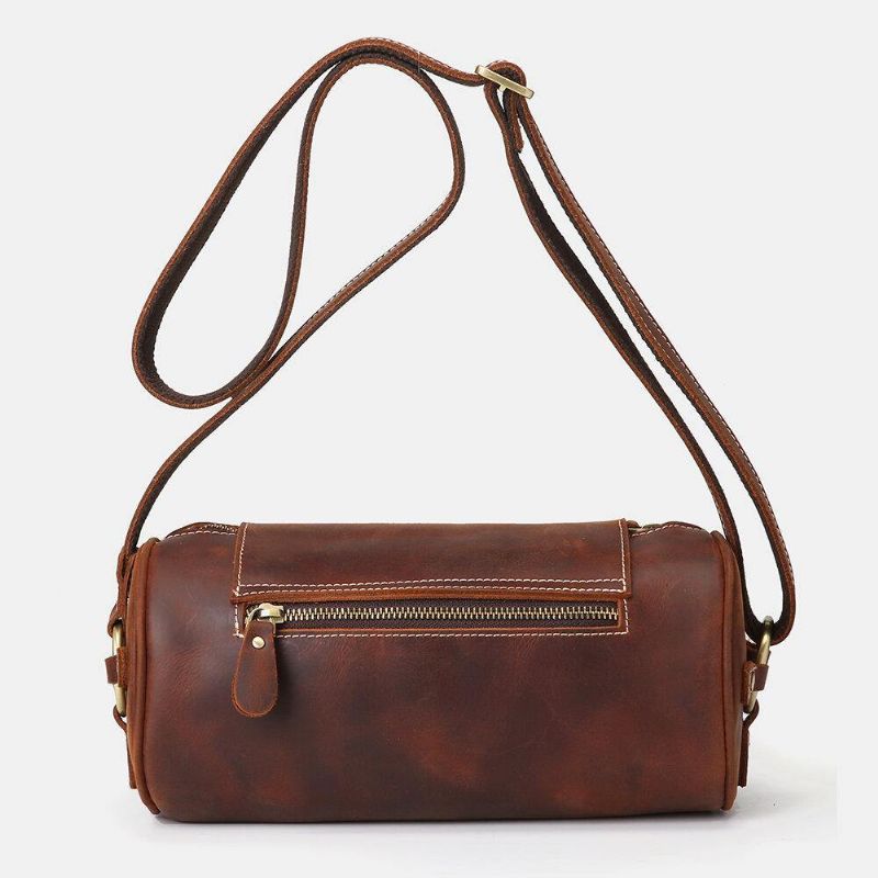 Män Äkta Läder Retro Mode Justerbar Crossbody Bag Axelväska