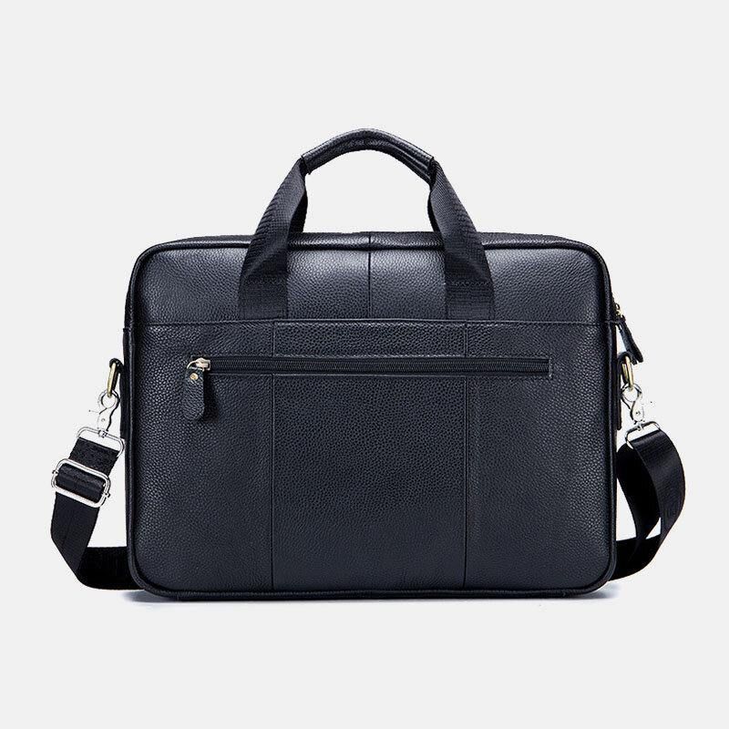 Män Äkta Läder Stor Kapacitet 14 Tums Multifunktions Portfölj Laptop Messenger Bag Crossbody Bags Handväska