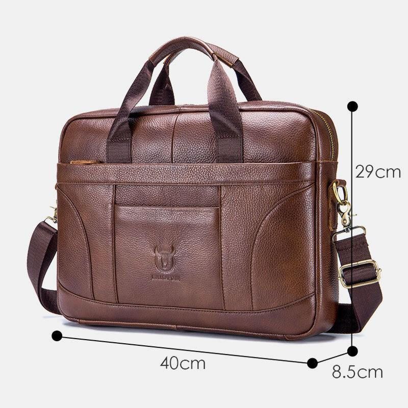 Män Äkta Läder Stor Kapacitet 14 Tums Multifunktions Portfölj Laptop Messenger Bag Crossbody Bags Handväska