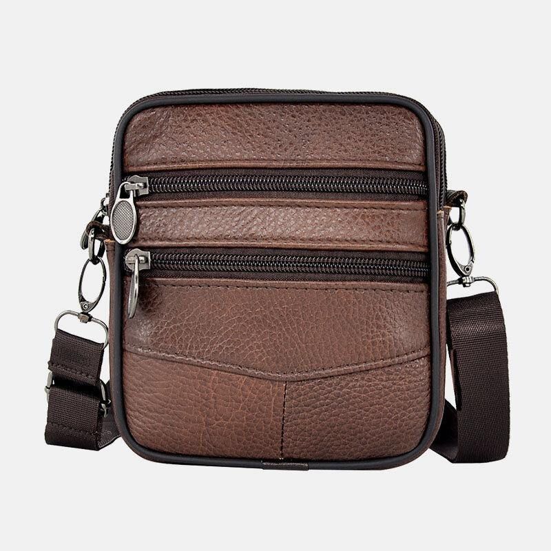 Män Äkta Läder Stor Kapacitet Business Multi-Carry Crossbody-Väska