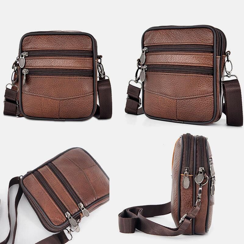 Män Äkta Läder Stor Kapacitet Business Multi-Carry Crossbody-Väska