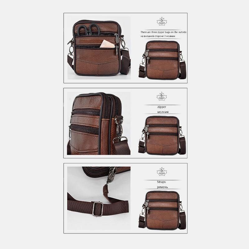 Män Äkta Läder Stor Kapacitet Business Multi-Carry Crossbody-Väska