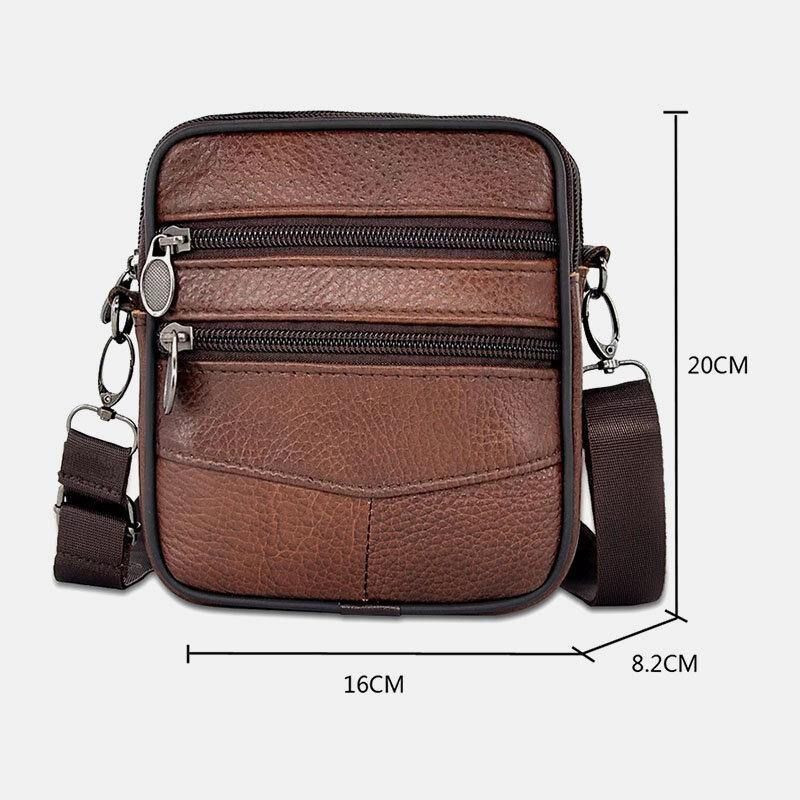 Män Äkta Läder Stor Kapacitet Business Multi-Carry Crossbody-Väska