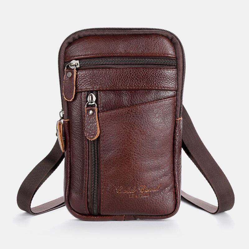 Män Äkta Läder Stor Kapacitet Vintage 6.5 Tums Telefonväska Midjeväska Crossbody-Väska Axelväska