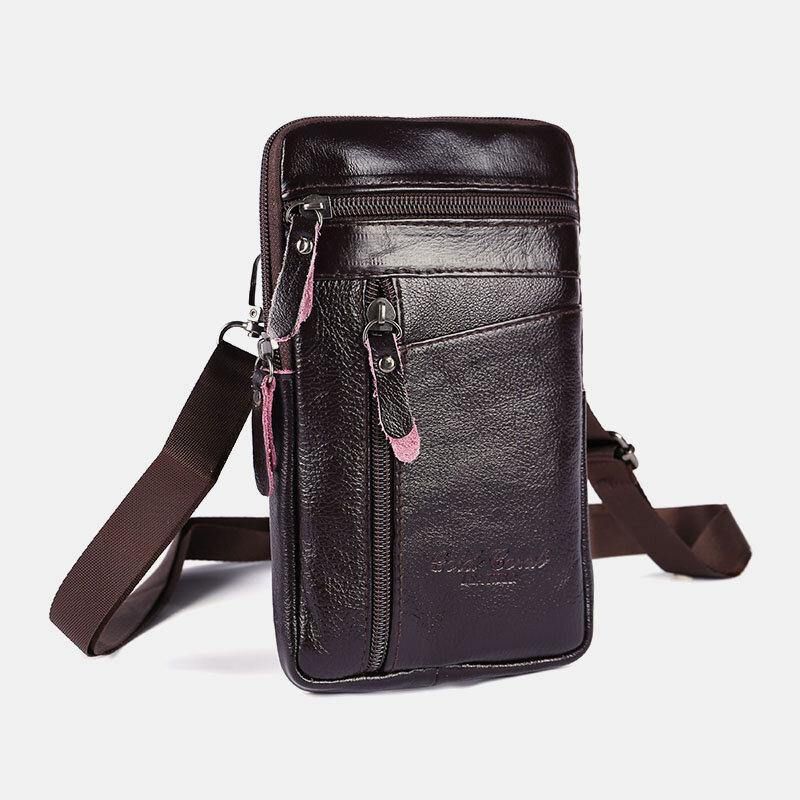 Män Äkta Läder Stor Kapacitet Vintage 6.5 Tums Telefonväska Midjeväska Crossbody-Väska Axelväska