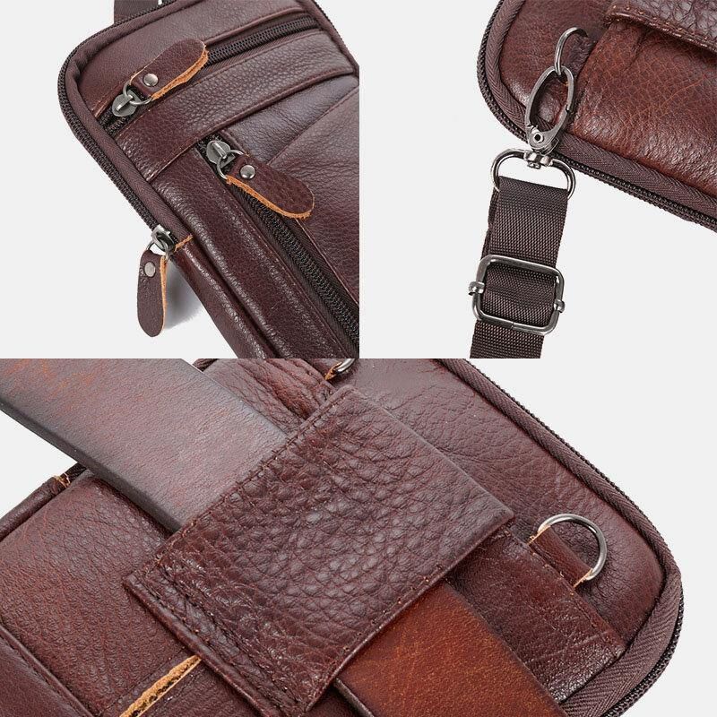 Män Äkta Läder Stor Kapacitet Vintage 6.5 Tums Telefonväska Midjeväska Crossbody-Väska Axelväska