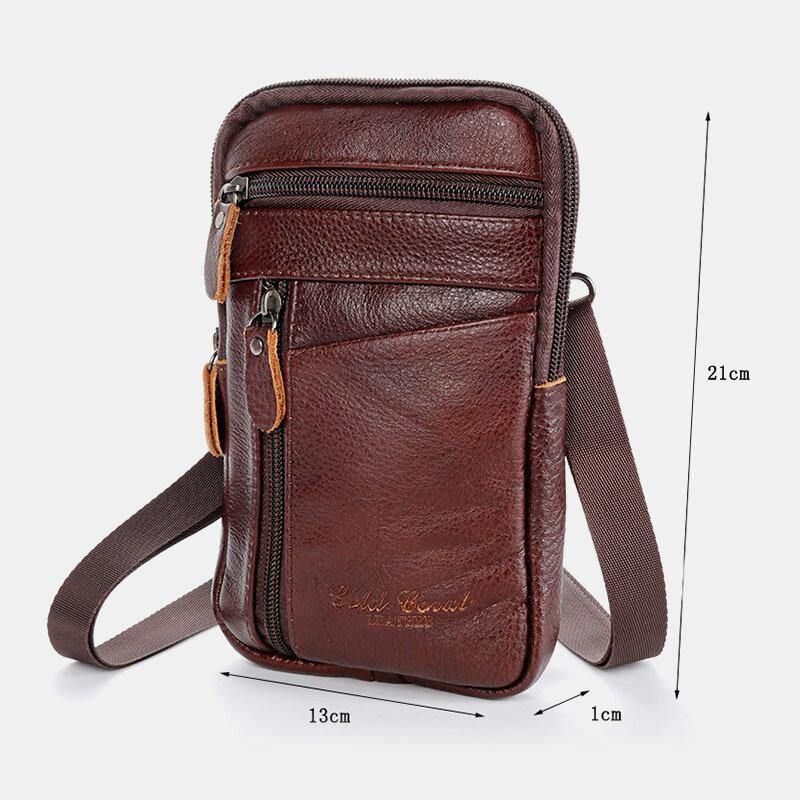 Män Äkta Läder Stor Kapacitet Vintage 6.5 Tums Telefonväska Midjeväska Crossbody-Väska Axelväska