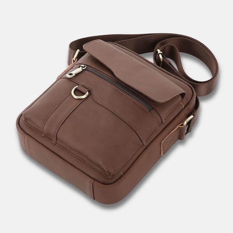 Män Äkta Läder Stor Kapacitet Vintage Casual 6.5 Tums Telefonväska Crossbody-Väska Axelväska Messenger Portfölj